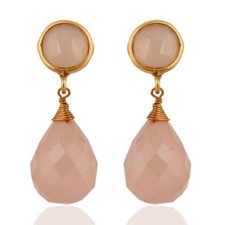 Rose Chalcedony 18K Gold Plated 925 Sterling Silver Earrings Gemstone Jewelry