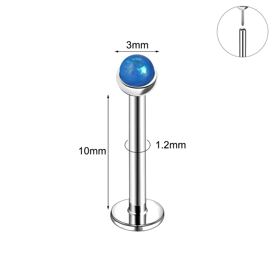 4Pcs Stainless Steel Labret Lip Stud Threadless Resin Opal Monroe Helix Piercing - Image 4 of 4