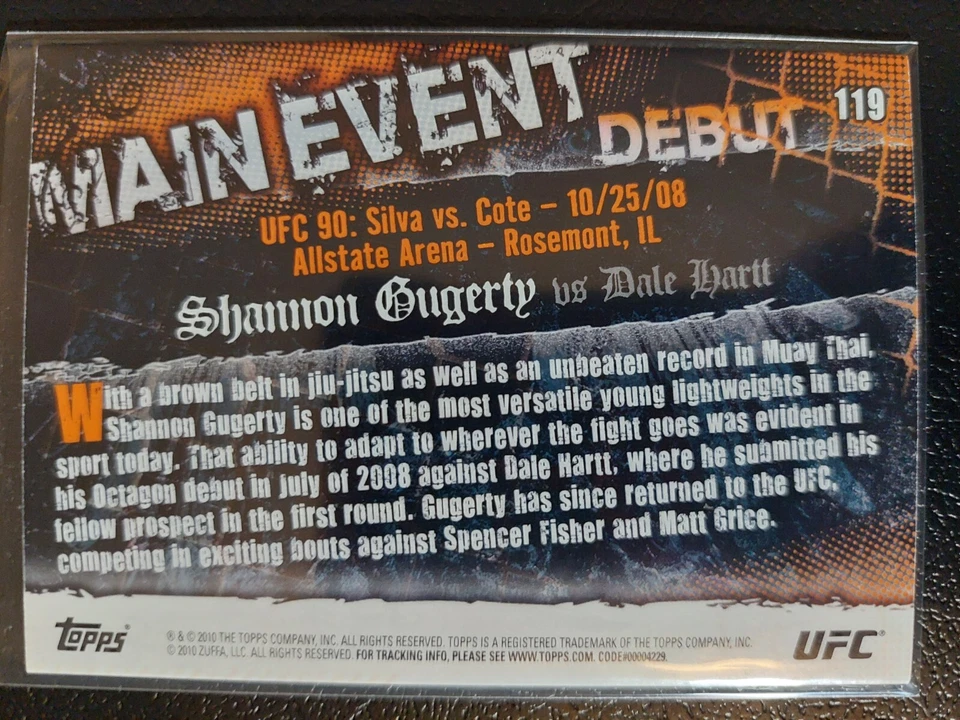 Shannon Gugerty vs Dale Hartt #119 2010 UFC Main Event Thick Gold Parallel - Image 2 of 2