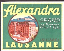 Alexandra Grand Hotel LAUSANNE SWITZERLAND Luggage Label 4.25 x 5.25"
