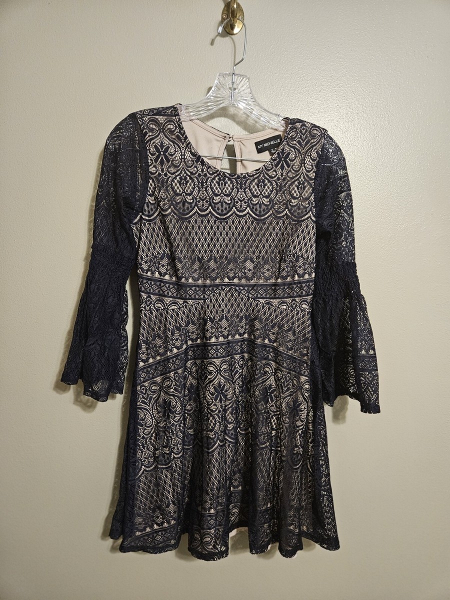 My Michelle Womens Navy Blue Lace Longsleeve A-Line Dress Size Small My Michelle Womens Navy Blue Lace Longsleeve A-Line Dress Size Small