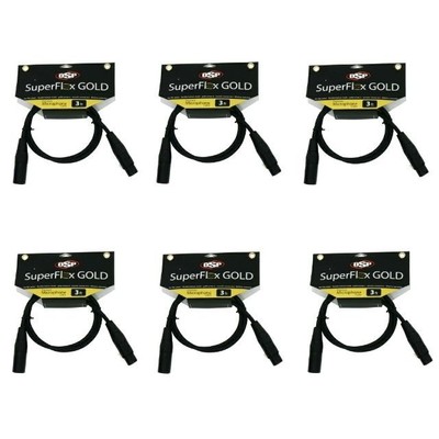 (6) 3' SuperFlex GOLD Premium XLR Microphone Mic Cable - Gold Contacts