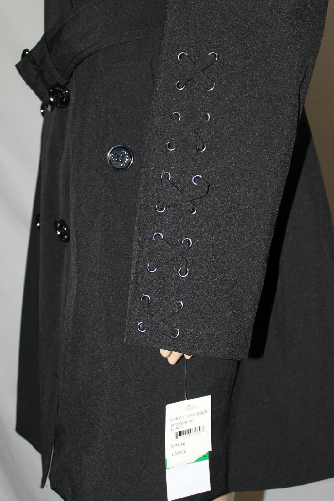 Michael Kors trench nero maniche stringate cintura cappuccio doppio bottone nuovo con etichetta L