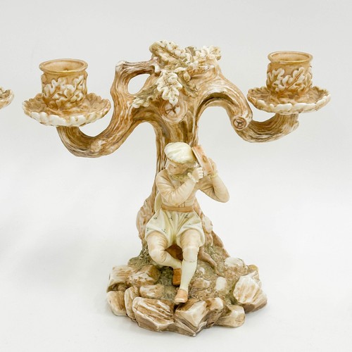 Pair Royal Worcester Porcelain Blush Ivory Candelabras Figures Musicians 1885 - Picture 3 of 9