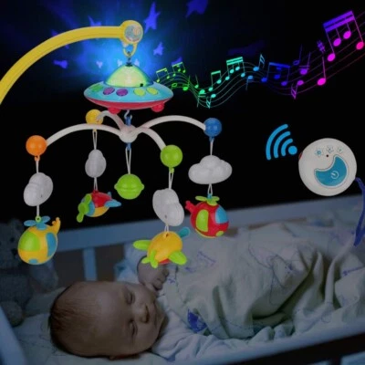 HUANGER Newborn Baby Nursery Bed Cot Mobile Soft Musical Stars Dreams Projection Remote