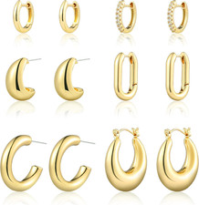 6 Pairs Gold Hoop Earrings Set for Women, 14K Gold Plated Hypoallergenic Lightwe