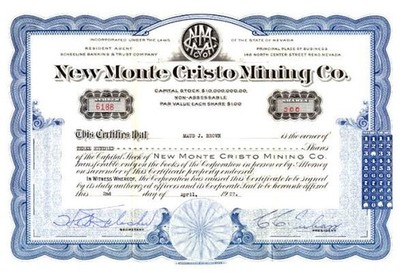 New Monte Cristo Mining Co. - Death Valley signed by swindler C. C. Julian  1928