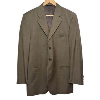 Barneys New York 100% Virgin Wool Tan 40R Made in Italy Vintage Blazer Jacket 