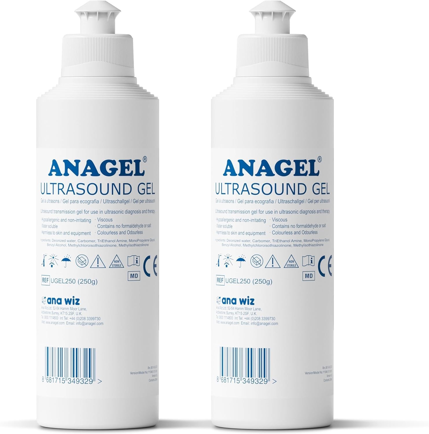 Anagel 250ml Ultrasound Transmission Gel - Pack of 2 - Image 3