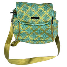 PETUNIA PICKLE BOTTOM Diaper Bag Backpack Green Aqua Blue Brocade Ornate Asian