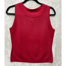 Red Sleeveless Knit Top Mock Neck Sweater Tank Fitted Casual Everyday Blouse