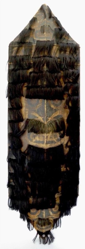 Rare Antique Painted Dayak Shield With Hair, Borneo, Indonesia