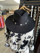Black Silver Detail Western Boho Festival Conch Felt Hat
