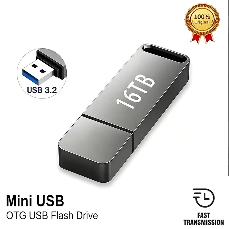 16TB USB 3.2 Flash Drive Pen Drive Memory Stick U Disk PC Mac Car Audio Tablet