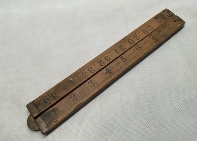 Antique Vintage Wooden & Brass Folding Ruler Woodwork Shop Display Design