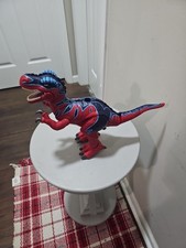 2004 Mattel Imaginext T-Rex Roaring Sound Poseable Dinosaur Red/Blue 10" WORKS