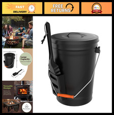 4.75-Gallon Metal Ash Bucket with Lid & Shovel - Fireplace Firepit Tools, Heat R