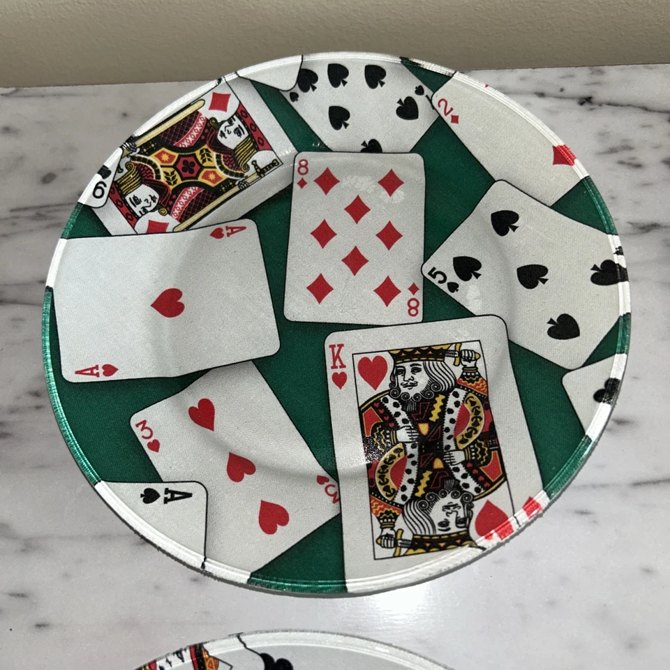 "Juego de 4 platos de vidrio de diseño de cartas con respaldo de tela de 7 1/2""" Foto 4 de 4