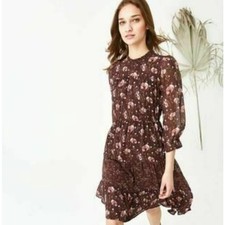 Ulla Johnson Burgundy Floral Silk Dress Size 2 Tiered Cottagecore Poetcore