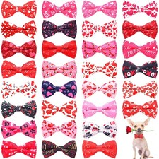 30 PCS Valentines Dog Collar Bow Pet Attachments Elastic Detachable Charms