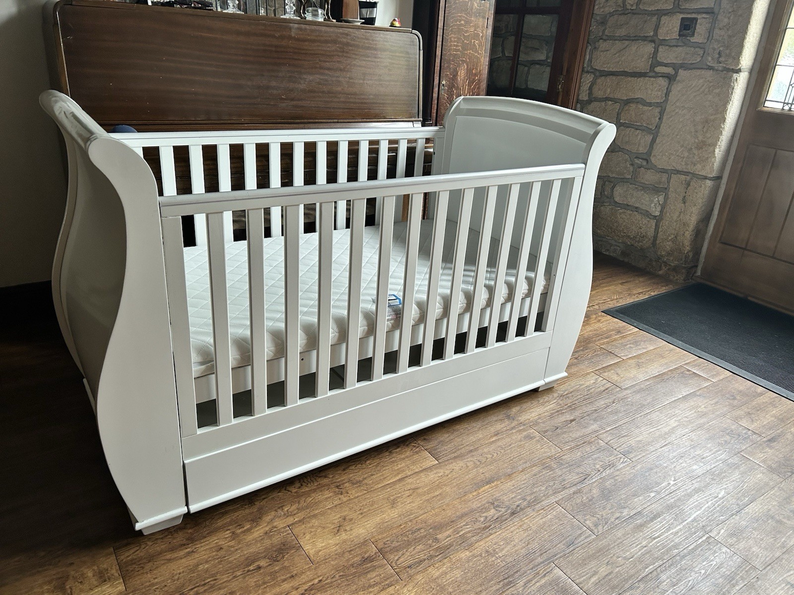 Tutti Bambini Katie Space Saver Sleigh Cot Bed With Under Bed Drawer - 120 X 60cm Converts To Junior/Toddler Bed (White) 3 Positions 13 Tutti Bambini Deluxe Sleigh Cot Bed with Under Bed Integrated Drawer - White