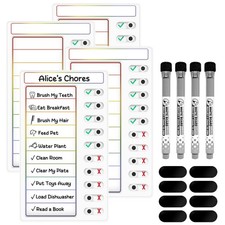 4 Pcs Chore Chart for Kids: Dry Erase My Chores Slider Fridge-sized, Black