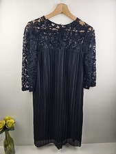 Black Lace Pleated Dress Size 12 Knee Length 3/4 Sleeve Occasion Party