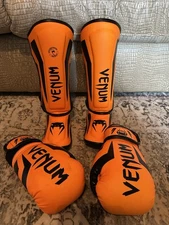 Kids Venum Boxing Gloves And Shin Guards