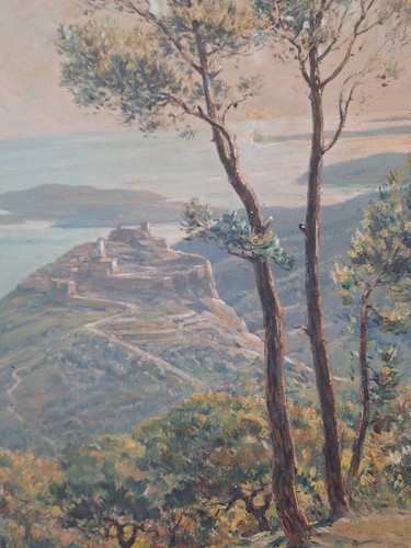 peinture ancienne hst Village D’èze "Vue De La Grande Corniche"1935 Paul Servais - Photo 9 sur 12