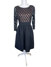 Eliza J Black Mesh Polka Dot Bodice Fit & Flare Dress Sz 8 Originally $158 Retro