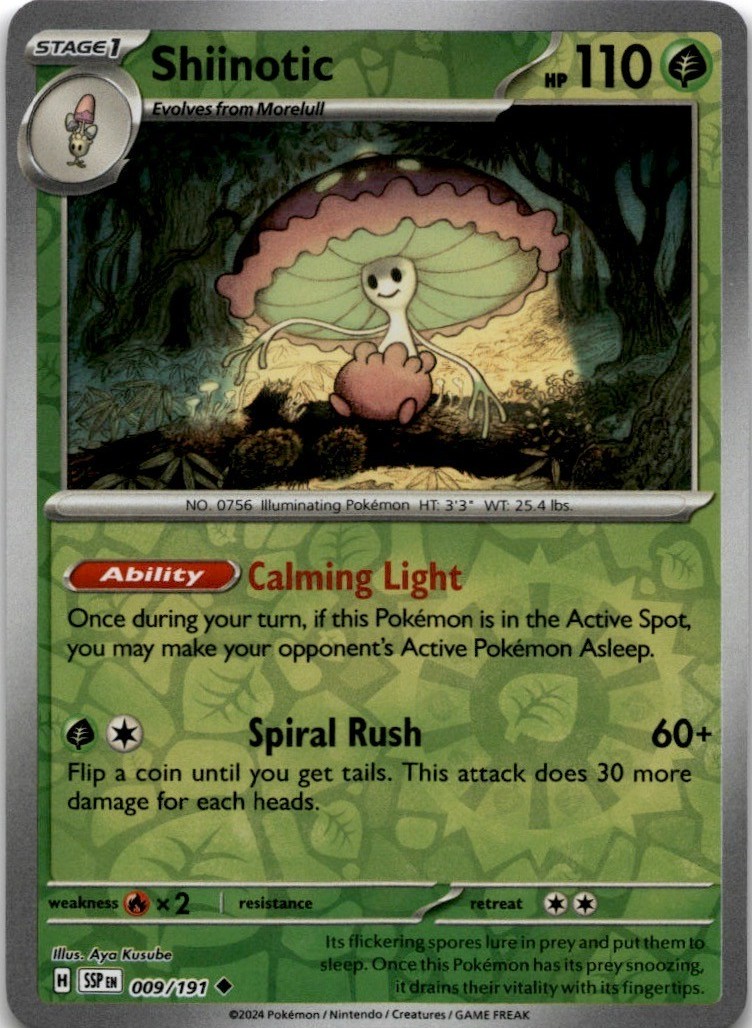 Pokemon Surging Sparks Shiinotic 009/191 Uncommon Reverse Holo Near Mint