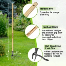 WORKPRO Weed Puller Tool with 44” Bamboo Handle Stand-Up Weeder for Dandelions