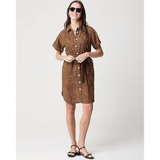 J. Crew Linen-Blend Leopard Print Belted Mini Shirt-Dress Size Medium NWT