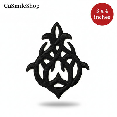 Black Intricate Tribal Celtic Knot Design Scrollwork Embroidered Patch 3x4 Inch