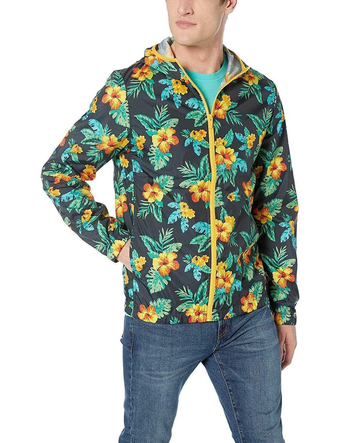 Original Penguin Men’s Tropical Floral-Print Hooded Windbreaker