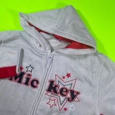 Vintage Disney Mickey Mouse Fleece Zip Up Hoodie Gray Red Stars Character