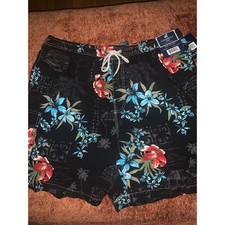 Caribbean Joe Mens 2XL black floral swim trunks