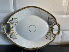 (2) Set Of Antique Old Paris porcelain platter Oval Tray White Gold Wedding band