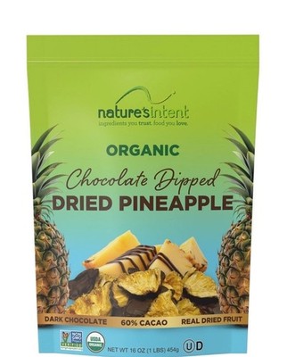 Nature's Intent Organic Chocolate Dipped Dried Pineapple 16 Oz EXP 01/2027