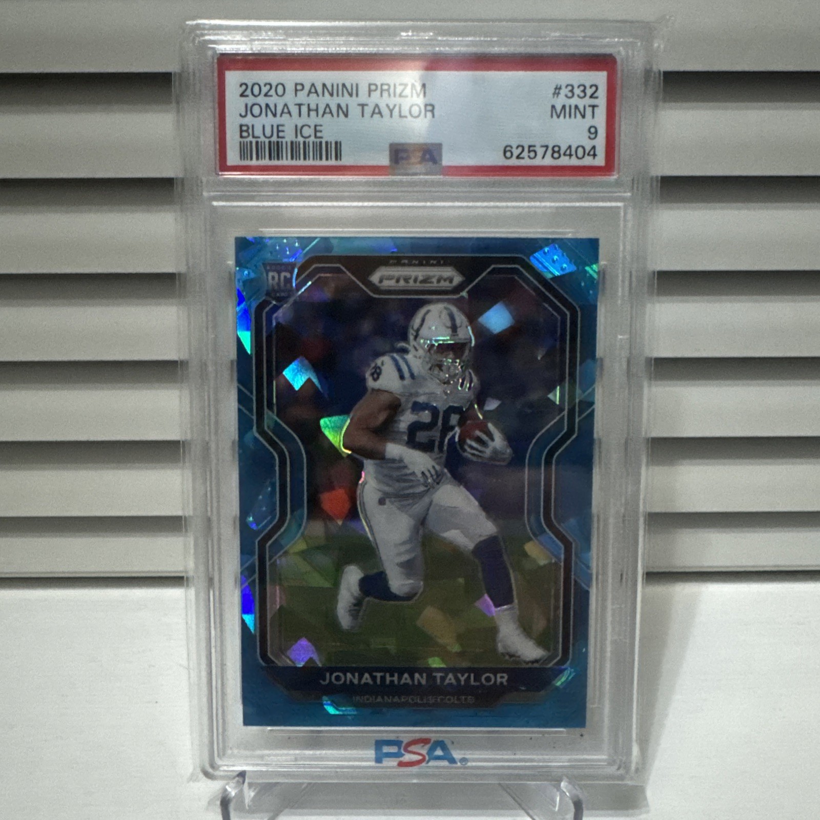 2020 Panini Prizm - Rookie Jonathan Taylor #332 Blue Ice Prizm #/99 (RC) PSA9