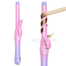 Rotating Curling Iron 1" Titanium Barrel, 6 Temp Settings, Beach Waves, Pink