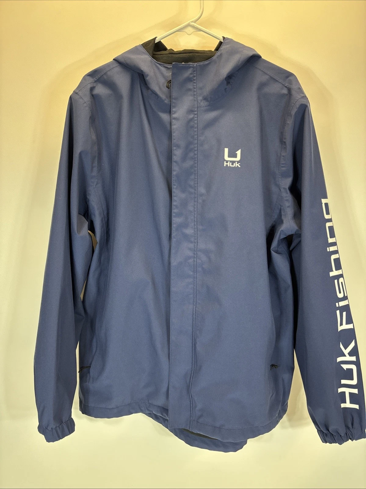 Huk Fishing Men's Standard Storm Jacket Fishing Rain Coat Men’s Medium Blue