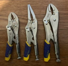 Irwin Vise-Grip Locking Pliers Lot of 3: 5WR, 6LN, 10CR; Rubber Grip, VG+ Cond.