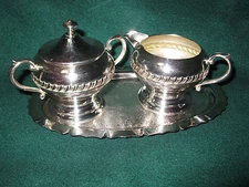 Sheridon Silver On Copper Cream And Sugar With Serving Tray