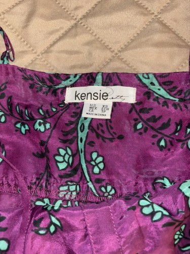NWOT Kensie Magenta Aqua Floral Print Ruffle Top Sleeveless Silk/cotton XS - Picture 3 of 4