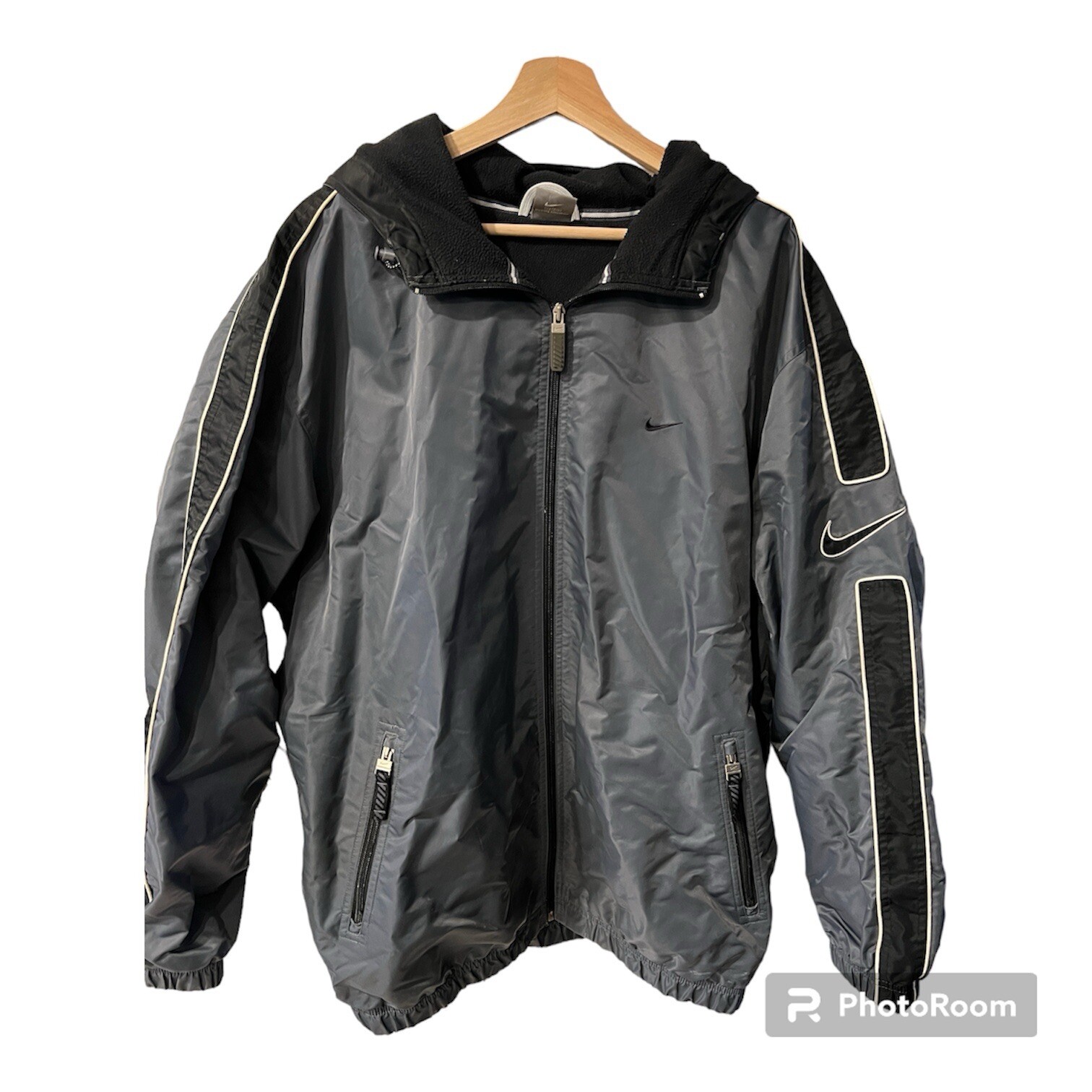 Nike Swoosh Hooded Parka Jacket Gray black Mens Size XL Rare Vintage 90s