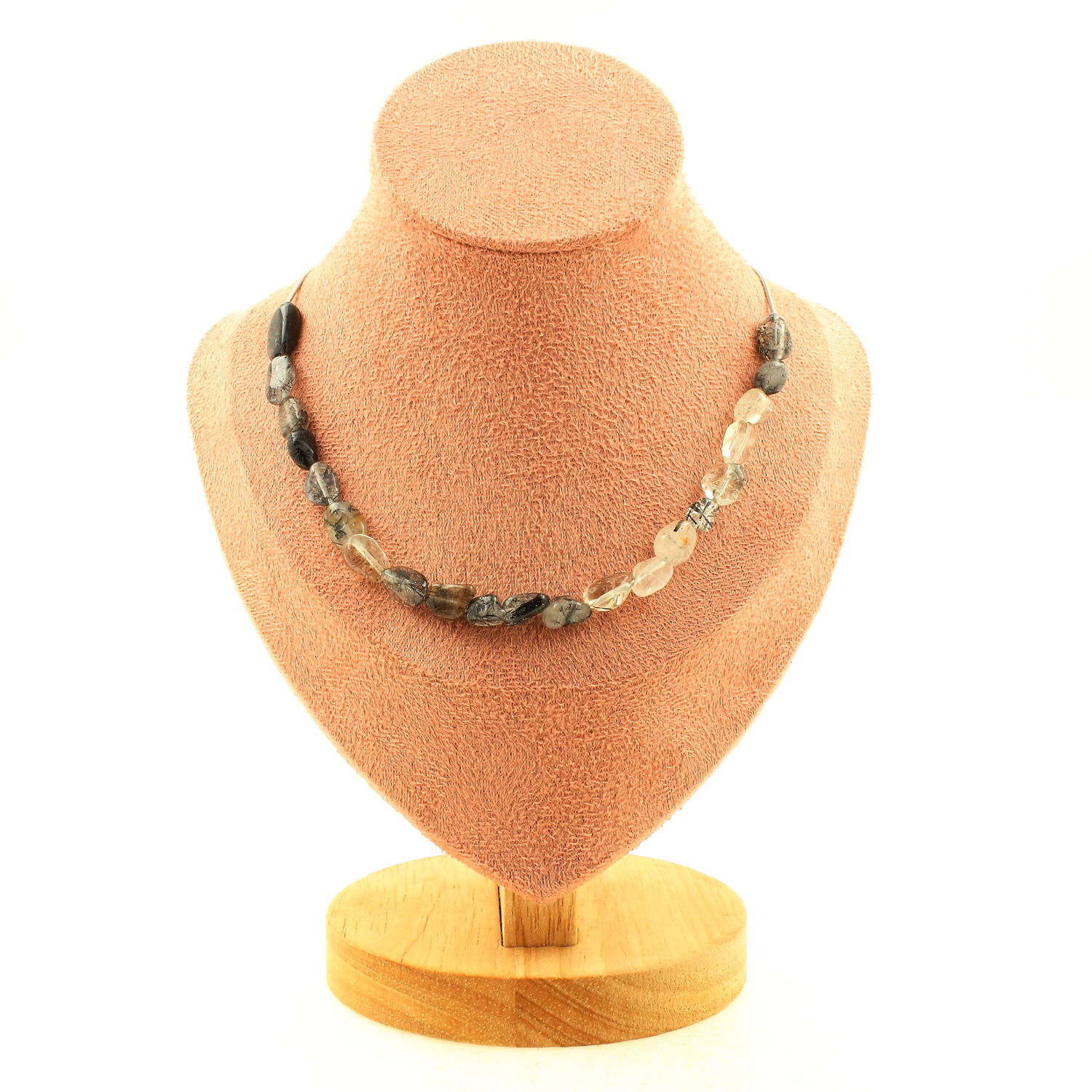 Collier quartz à inclusions de tourmaline du Brésil, harmonie et ancrage pour soi