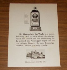 Seltene Werbung J&Auml;GERMEISTER der Woche - Verh&uuml;llung Reichstag Christo 1995