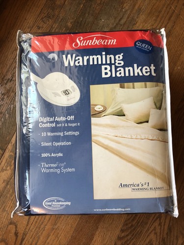 Sunbeam Ultra Fleece Heated Electric Blanket Queen Size, 90" 84" Blue Silk Trim
