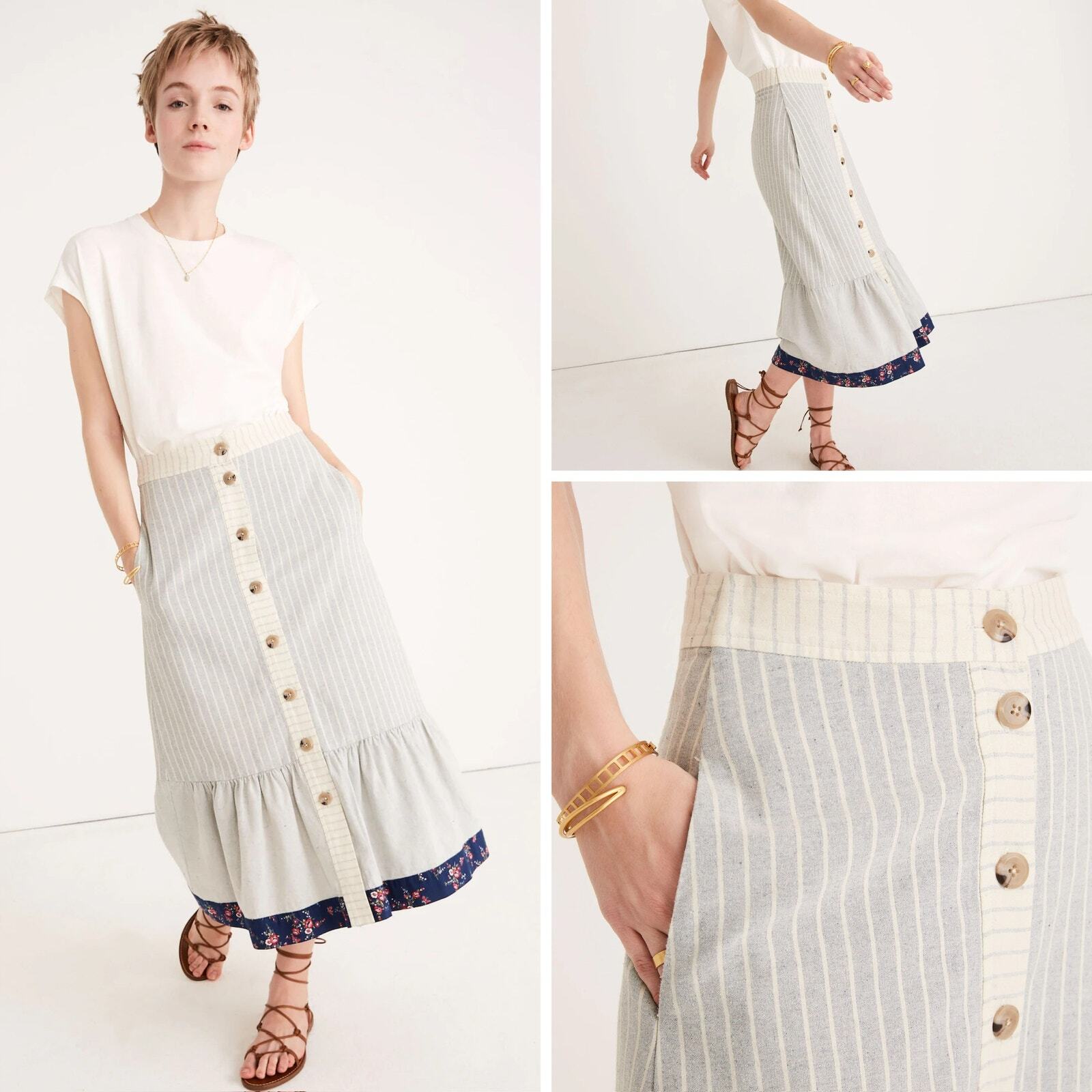 Madewell x The New Denim Project 70s Boho Patchwork Ruffle Midi Skirt